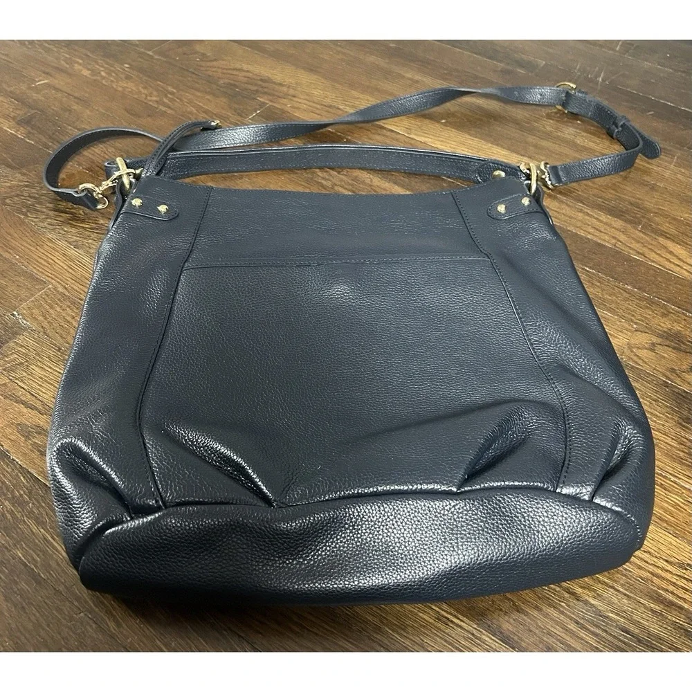 Borzalini black leather hobo bag Embossed Owl On Front Medium Size Gold Hardware